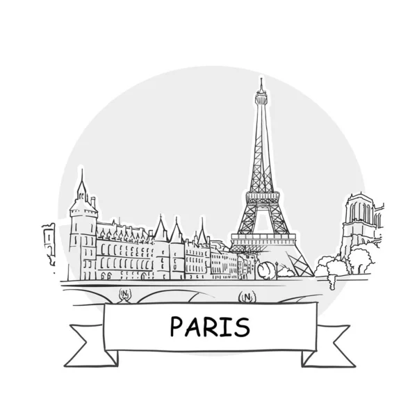 Paris Handritade Urbana Vektorskylt Svart Linje Art Illustration Med Band — Stock vektor