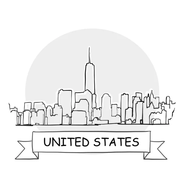 United States Hand Drawn Urban Vector Sign Černé Čáry Ilustrace — Stockový vektor