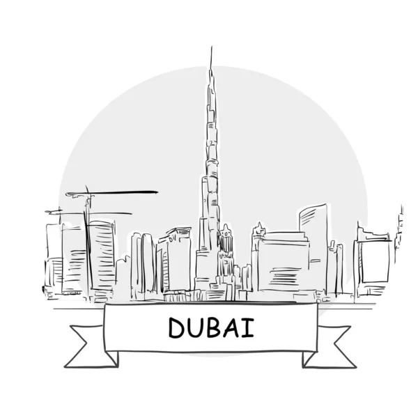 Знак Городского Вектора Ручной Работы Дубае Искусство Черной Линии Лентой — стоковый вектор