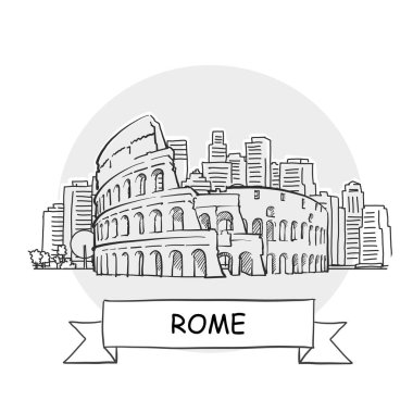 Roma El Çizimi Kentsel Vektör İşareti. Kurdele ve Başlıklı Siyah Çizgi Sanat Resimleri.