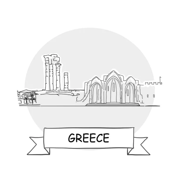 Greece Hand Drawn Urban Vector Sign Black Line Art Illustration — Διανυσματικό Αρχείο