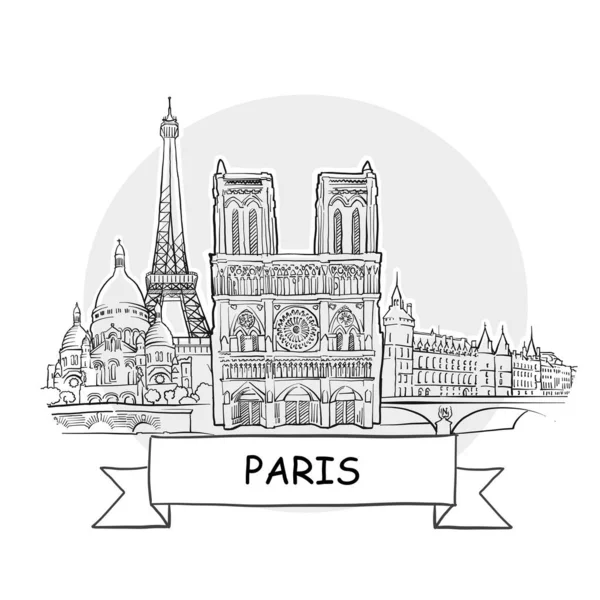 Panneau Vectoriel Urbain Dessiné Main Paris Illustration Art Ligne Noire — Image vectorielle