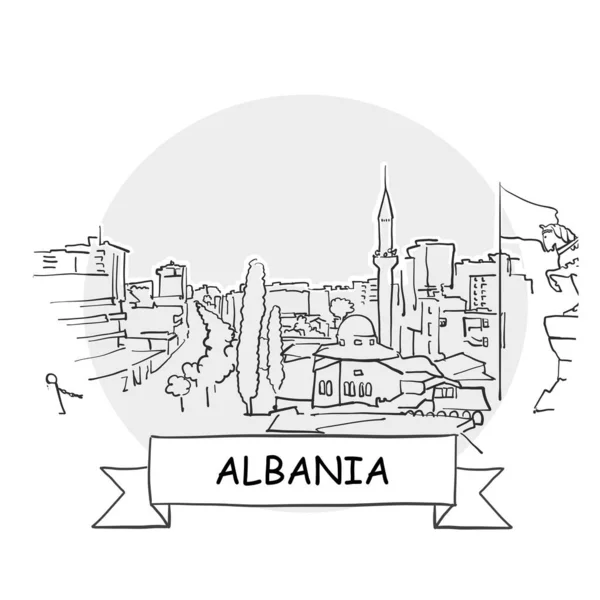 Firma Vectorial Urbana Dibujada Mano Albania Ilustración Arte Línea Negra — Vector de stock