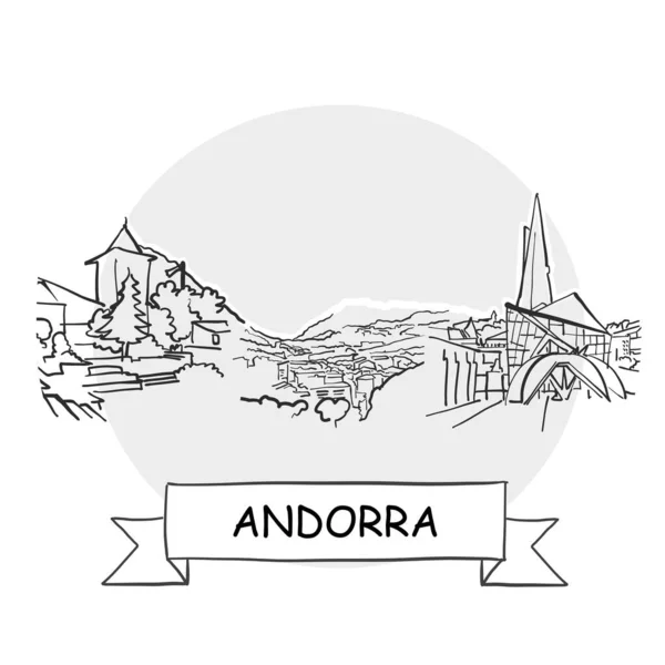 Signo Vectorial Urbano Dibujado Mano Andorra Ilustración Arte Línea Negra — Archivo Imágenes Vectoriales