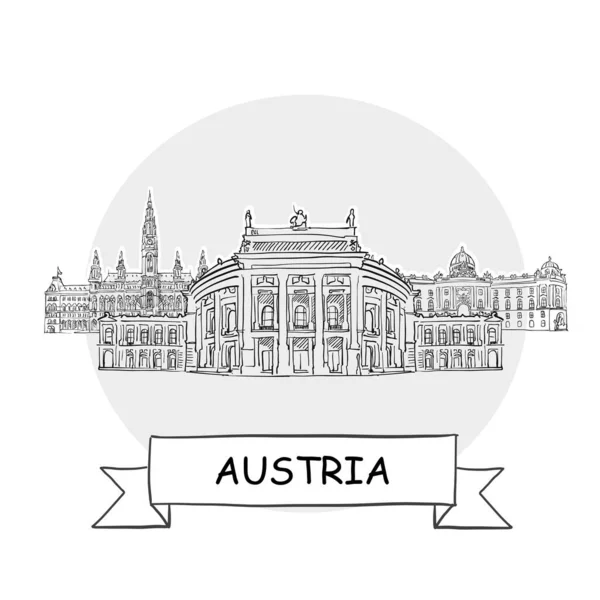 Αυστρία Χειροποίητα Urban Vector Sign Black Line Art Illustration Κορδέλα — Διανυσματικό Αρχείο