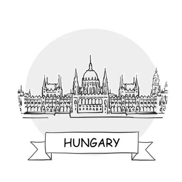 Hungary Hand Drawn Urban Vector Sign Black Line Art Illustration — Διανυσματικό Αρχείο