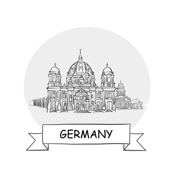 ドイツ手描き都市ベクトルサイン ブラックラインアートイラスト リボンとタイトル — ストックベクタ