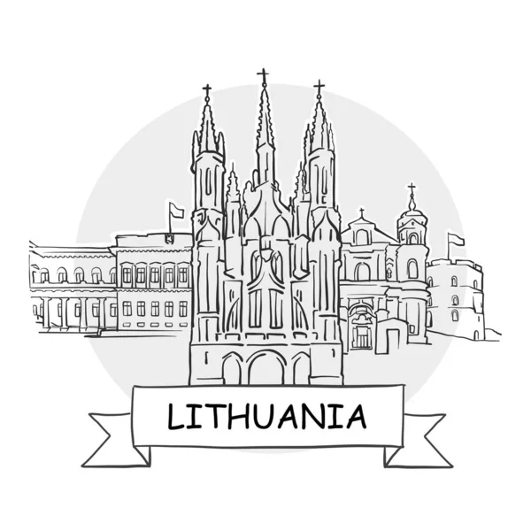 Lituania Disegnato Mano Segno Vettoriale Urbano Illustrazione Black Line Art — Vettoriale Stock