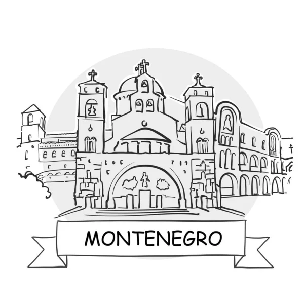 Montenegro Señal Vector Urbano Dibujado Mano Ilustración Arte Línea Negra — Vector de stock