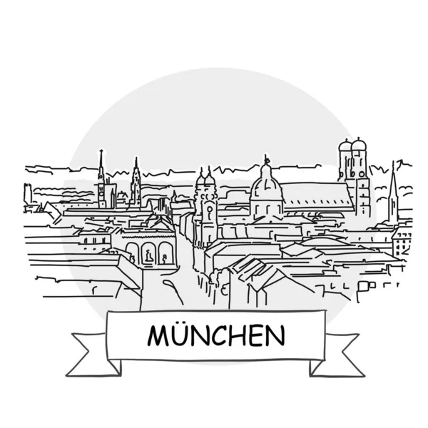 München Hand Drawn Urban Vector Teken Zwarte Lijn Art Illustratie — Stockvector