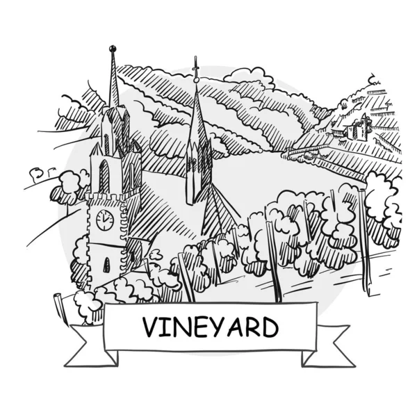 Panneau Vectoriel Urbain Dessiné Main Dans Vignoble Illustration Art Ligne — Image vectorielle