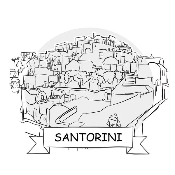 Santorini Çizimi Kentsel Vektör Şareti Kurdele Başlıklı Siyah Çizgi Sanat — Stok Vektör
