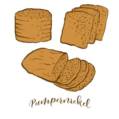 Renkli Çavdar Ekmeği çizimi. Çavdar yemeğinin vektör çizimi, genellikle Almanya 'da bilinir. Renkli Ekmek çizimleri.