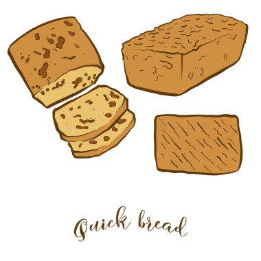 Hızlı ekmeğin renkli çizimi. Yapraklı gıdaların temsili sunumu, genellikle Kuzey Amerika 'da bilinir. Renkli Ekmek çizimleri.