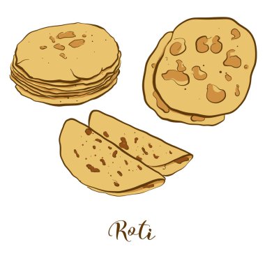 Renkli Roti ekmeği çizimi. Genellikle Hindistan, Pakistan 'da bilinen yassı ekmeğin vektör çizimi. Renkli Ekmek çizimleri.