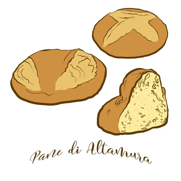 Kolorowy Rysunek Chleba Pane Altamura Wektorowa Ilustracja Liściaste Jedzenie Zwykle — Wektor stockowy