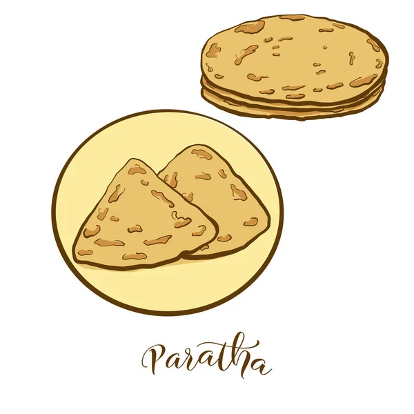 Gekleurde Tekening Van Paratha Brood Vector Illustratie Van Flatbread Voedsel — Stockvector