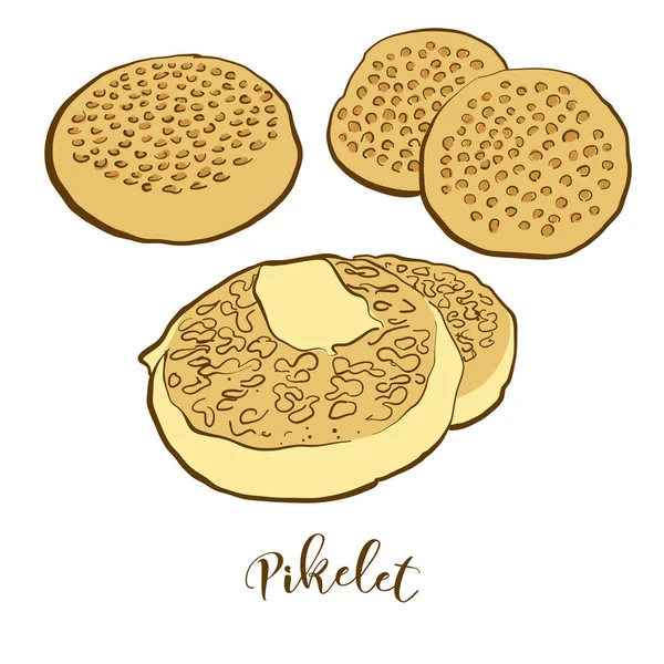 Gambar Berwarna Roti Pikelet Vektor Ilustrasi Makanan Pancake Biasanya Dikenal - Stok Vektor