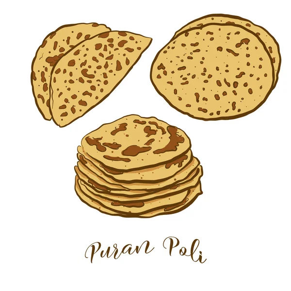 Dibujo Color Del Pan Puran Poli Ilustración Vectorial Comida Flatbread — Archivo Imágenes Vectoriales