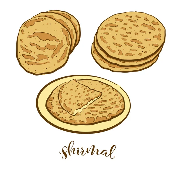 白パンの色絵 フラットブレッド食品のベクトル図 イランで知られています 色パンのスケッチ — ストックベクタ