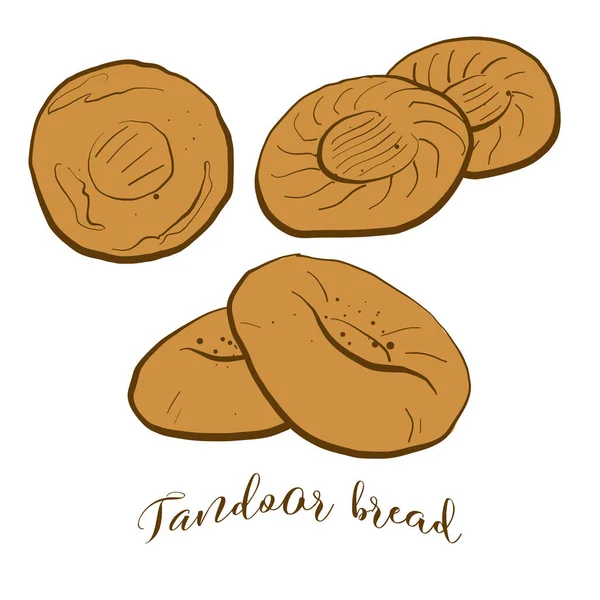 Έγχρωμο Σχέδιο Ψωμιού Tandoor Εικονογράφηση Διάνυσμα Των Τροφίμων Flatbread Συνήθως — Διανυσματικό Αρχείο
