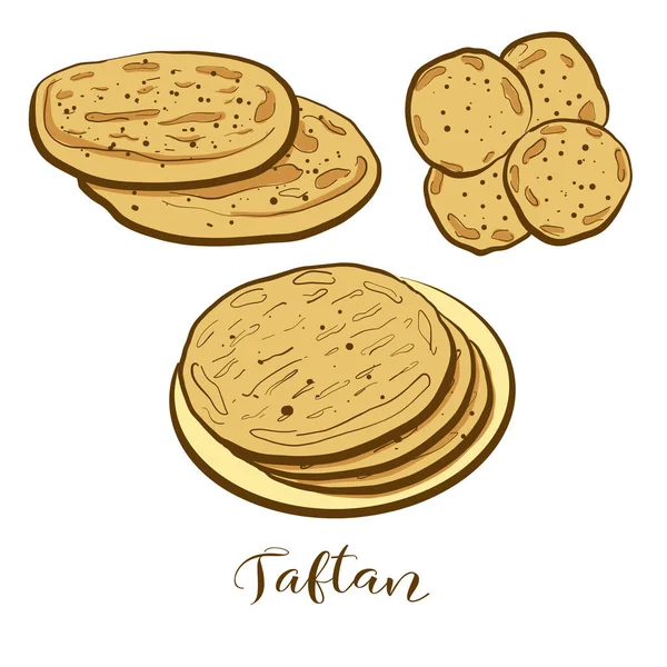 タフタンパンの色絵 イラン パキスタン インドで知られている発酵食品のベクトル図 色パンのスケッチ — ストックベクタ