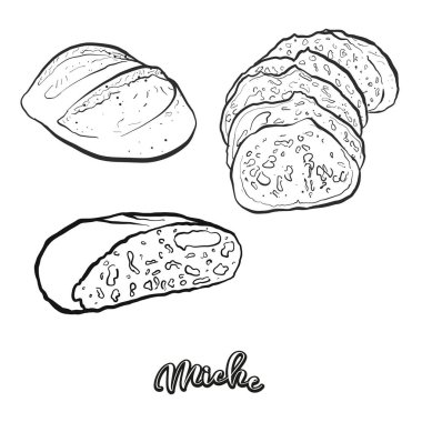 Beyaz üzerine ayrılmış Miche yemek taslağı. Leavened 'in vektör çizimi, genellikle Fransa' da bilinir. Yemek illüstrasyon serisi.