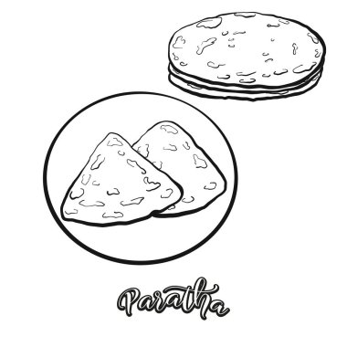 Paratha yemek çizimi beyaza ayrılmış. Flatbread 'in vektör çizimi, genellikle Hindistan, Pakistan' da bilinir. Yemek illüstrasyon serisi.