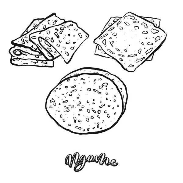 白で区切られたノームの食べ物のスケッチ フラットブレッドのベクトル描画 マリで知られています フードイラストシリーズ — ストックベクタ