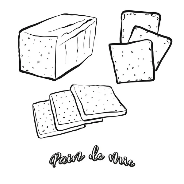 Douleur Mie Croquis Alimentaire Séparé Sur Blanc Dessin Vectoriel Blanc — Image vectorielle