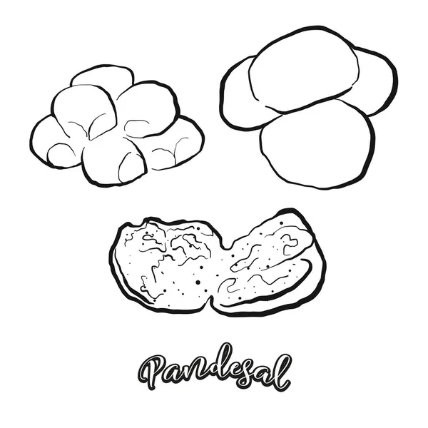 Pandesal Boceto Alimentos Separados Blanco Dibujo Vectorial Pan Dulce Generalmente — Vector de stock