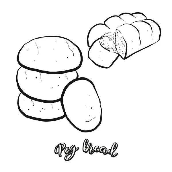 Beyazla Ayrılmış Peg Ekmeği Skeci Yapraklı Somun Ekmeğinin Vektör Çizimi — Stok Vektör