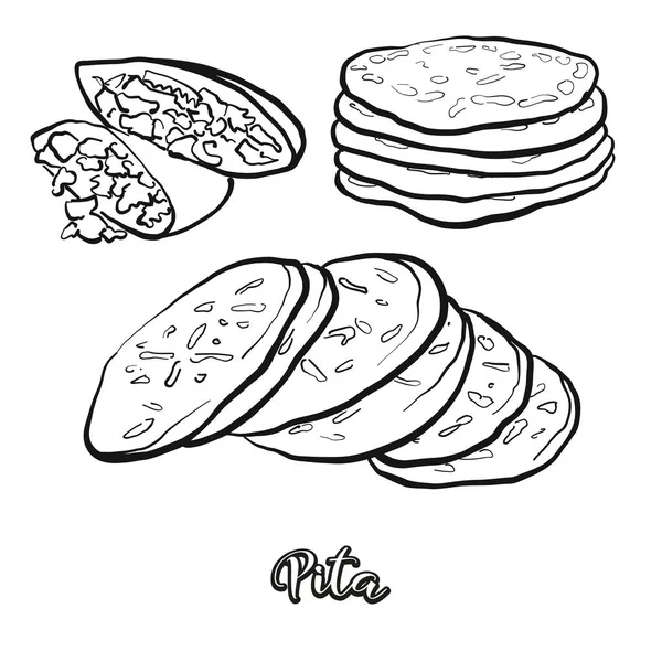 Croquis Nourriture Pita Séparé Sur Blanc Dessin Vectoriel Flatbread Généralement — Image vectorielle