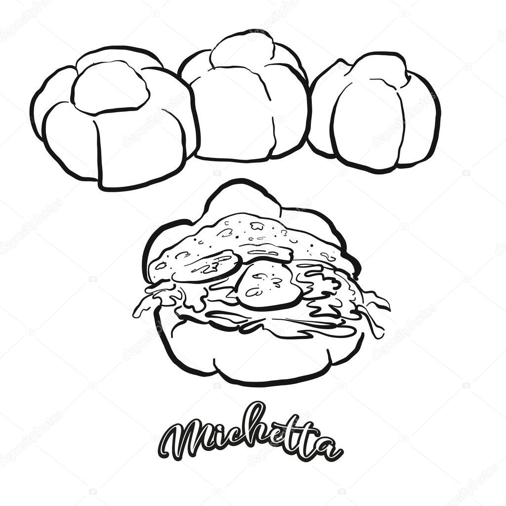 Michetta food sketch separated on white. Vector drawing of Leavened, usually known in Italy. Food illustration series.