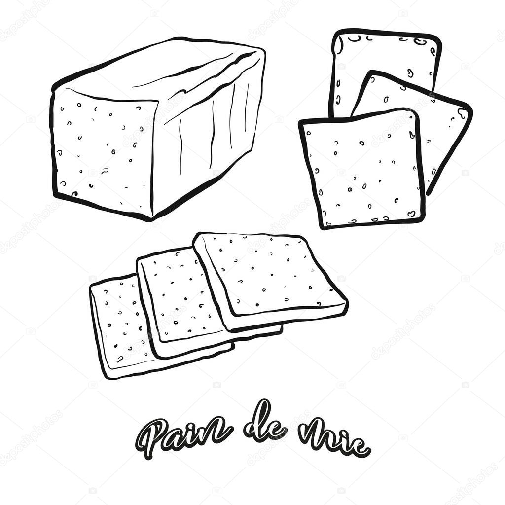 Pain de mie food sketch separated on white. Vector drawing of White, usually known in Italy. Food illustration series.