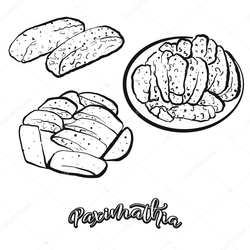 Paximathia food sketch separated on white. Vector drawing of Dry bread, usually known in Greece. Food illustration series.