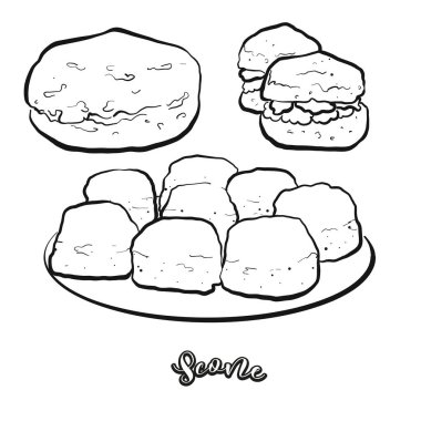 Scone food sketch separated on white. Vector drawing of Quick bread, usually known in United Kingdom. Food illustration series. clipart