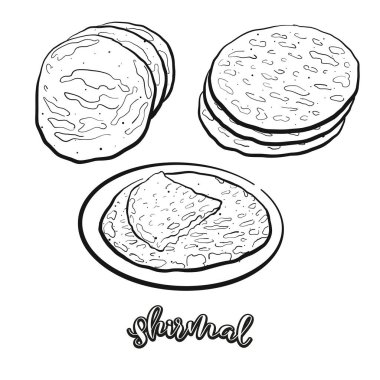 Gömlekli yemek çizimi beyaza ayrılmış. Flatbread 'in vektör çizimi, genellikle İran' da bilinir. Yemek illüstrasyon serisi.