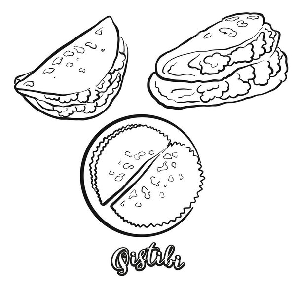 Qistibi food sketch separated on white. Vector drawing of Flatbread, usually known in Tatarstan, Bashkortostan. Food illustration series.