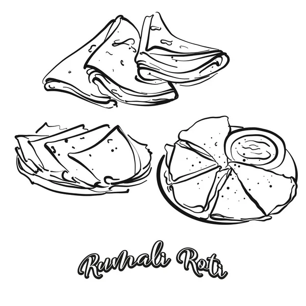 Rumali Roti Sketsa Makanan Terpisah Putih Gambar Vektor Flatbread Biasanya - Stok Vektor