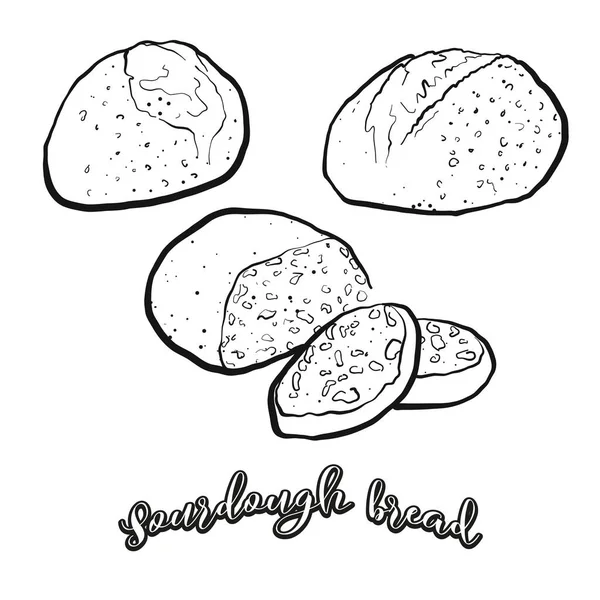 Croquis Pain Levain Séparé Sur Blanc Dessin Vectoriel Sourdough Généralement — Image vectorielle