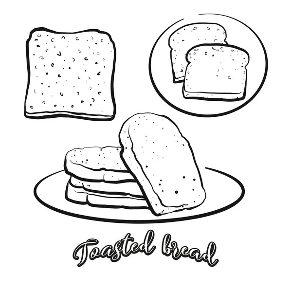 Toasted Bread Food Sketch Separated White Vector Drawing Toast Usually — Stock Vector