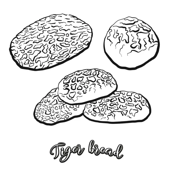Esboço Comida Pão Tigre Separado Branco Desenho Vetorial Pão Arroz —  Vetores de Stock
