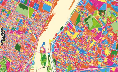 Longueuil, Quebec, Kanada, renkli vektör haritası