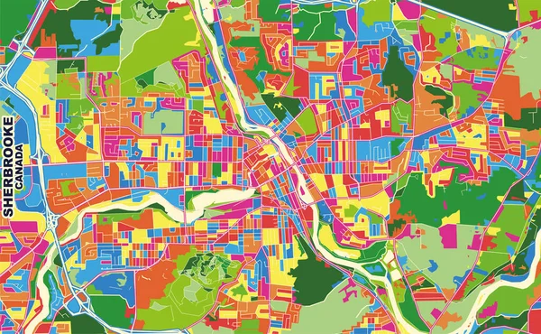 Sherbrooke Quebec Kanada Renkli Vektör Haritası — Stok Vektör