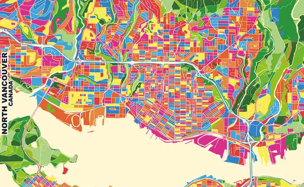 North Vancouver British Columbia Canada Colorful Vector Map — 스톡 벡터