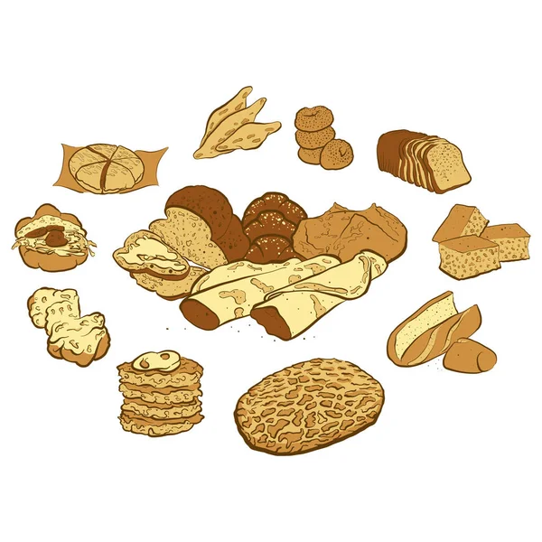 Cirkelvorm Samenstelling Van Met Hand Getrokken Brood Rijk Gekleurde Vectorillustratie — Stockvector