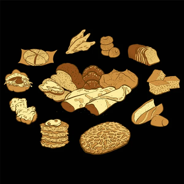 Composizione Forma Cerchio Pane Disegnato Mano Ricca Illustrazione Vettoriale Colorata — Vettoriale Stock