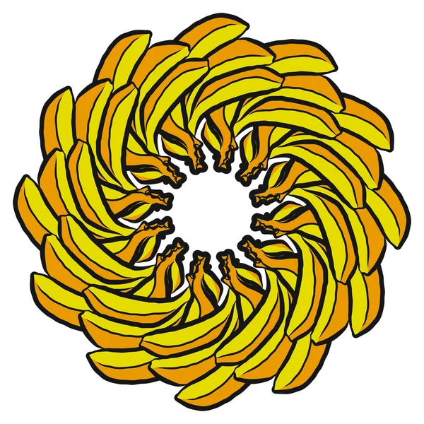 Mnoho Banánů Uspořádaných Kruhu Bezešvé Kulaté Složení Ručně Kresleným Ovocem — Stockový vektor