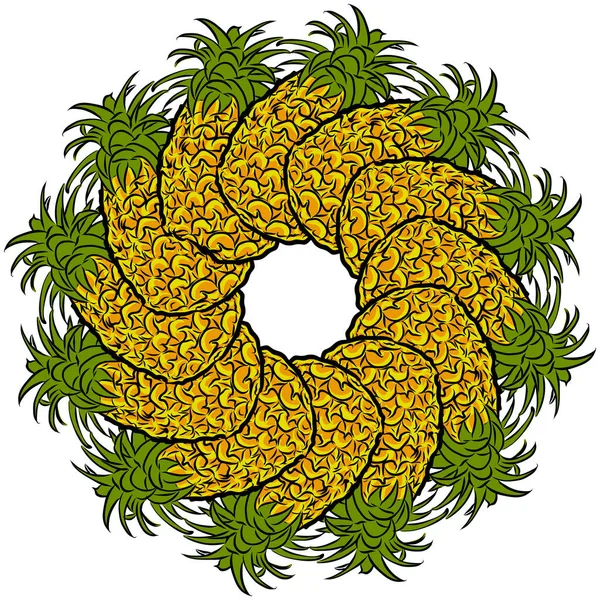 Beaucoup Ananas Disposés Cercle Composition Ronde Sans Couture Avec Des — Image vectorielle